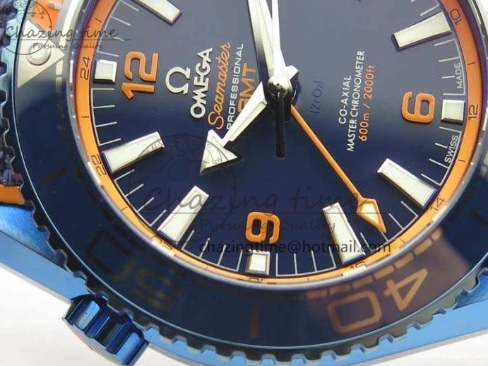 1219 Unique Planet Ocean 45mm GMT Blue DLC Black OMF Best Edition Blue Dial On Blue Gummy Strap A 8123